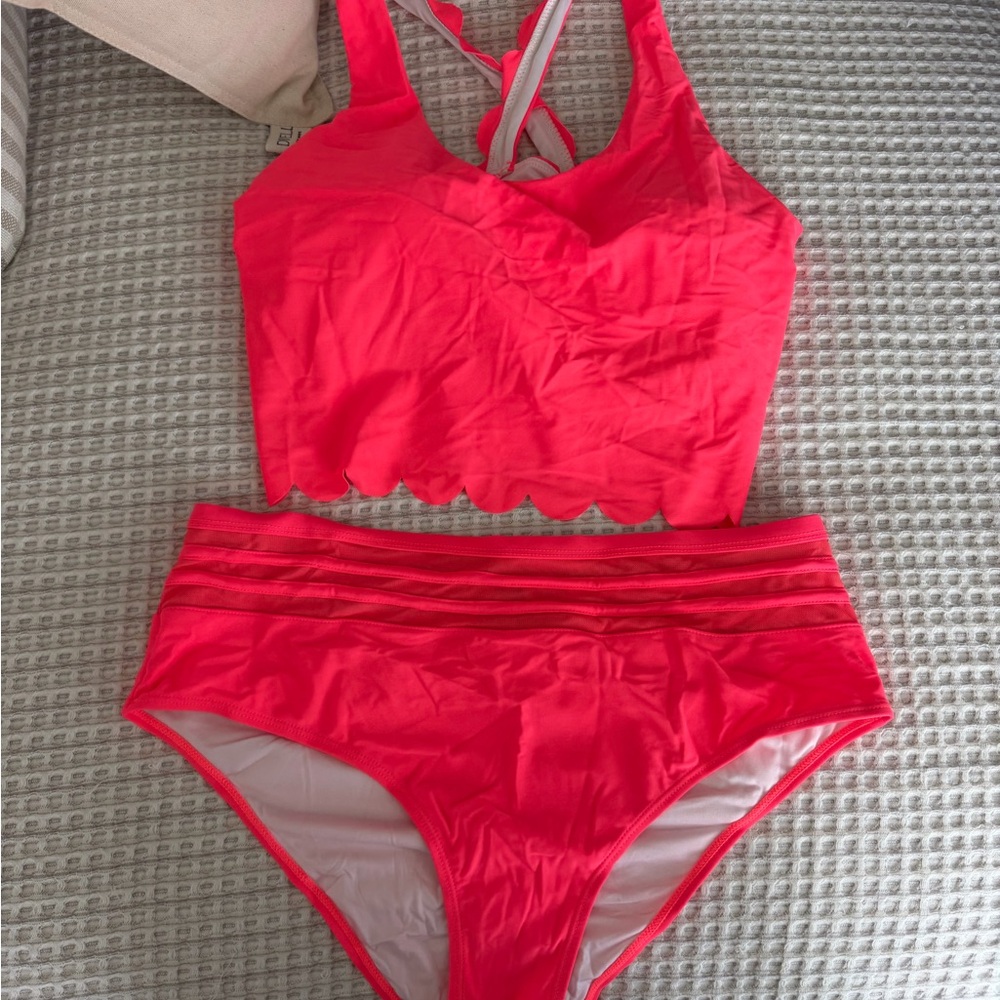 Bright Coral Pink Two-Piece Bikini Set